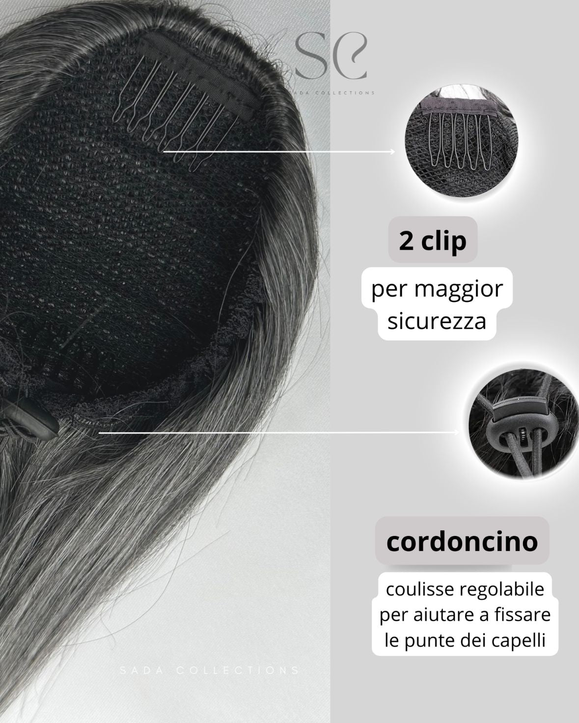 Coda di cavallo Liscia grigia “Tokio”