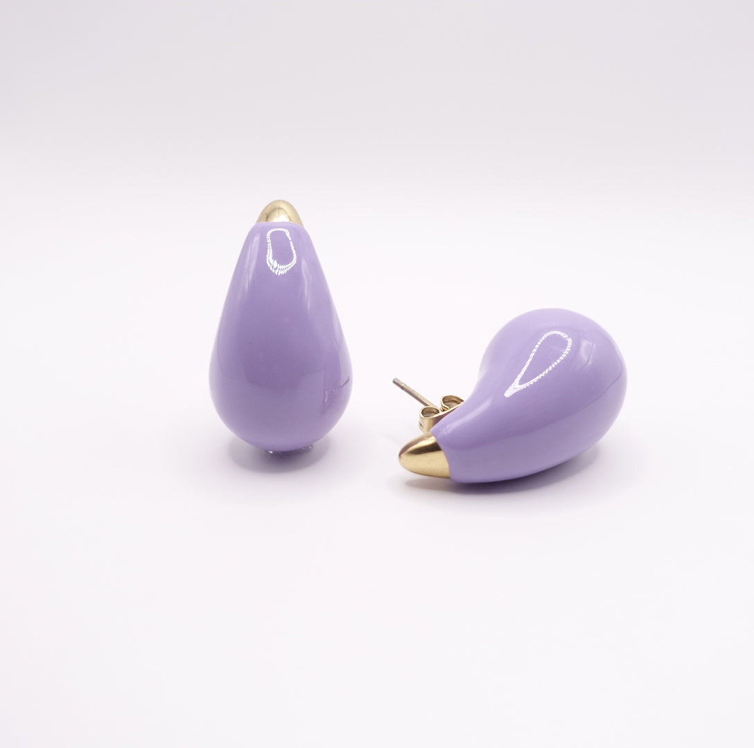 Purple enamelled drop earrings